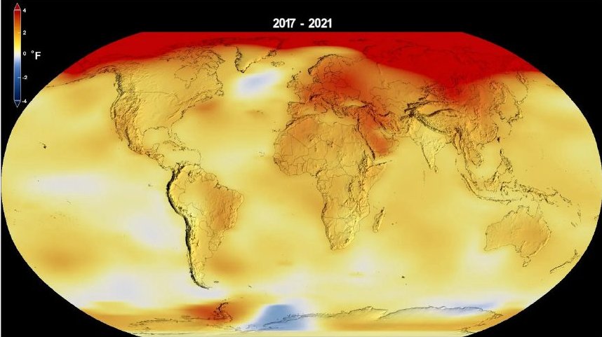 Mapa de anomalía de temperatura 2017–2021 de la NASA